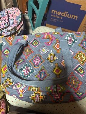 Quilted Blue Geometric Tote Bag - Stylish Everyday Carry